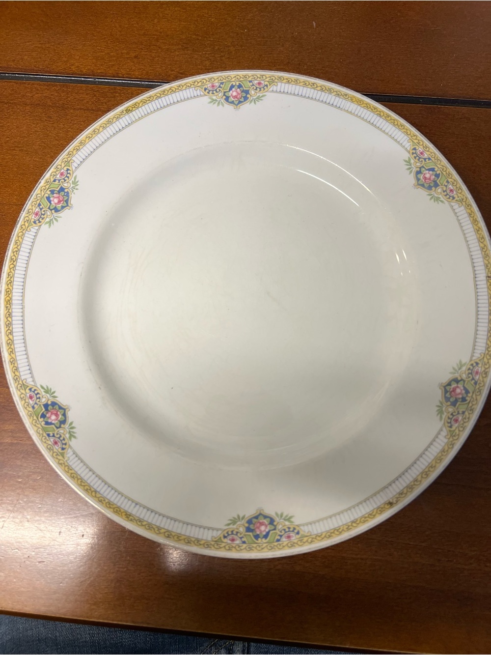 Johnson Brothers White Dinner Plate with Gold and Pink Floral Border